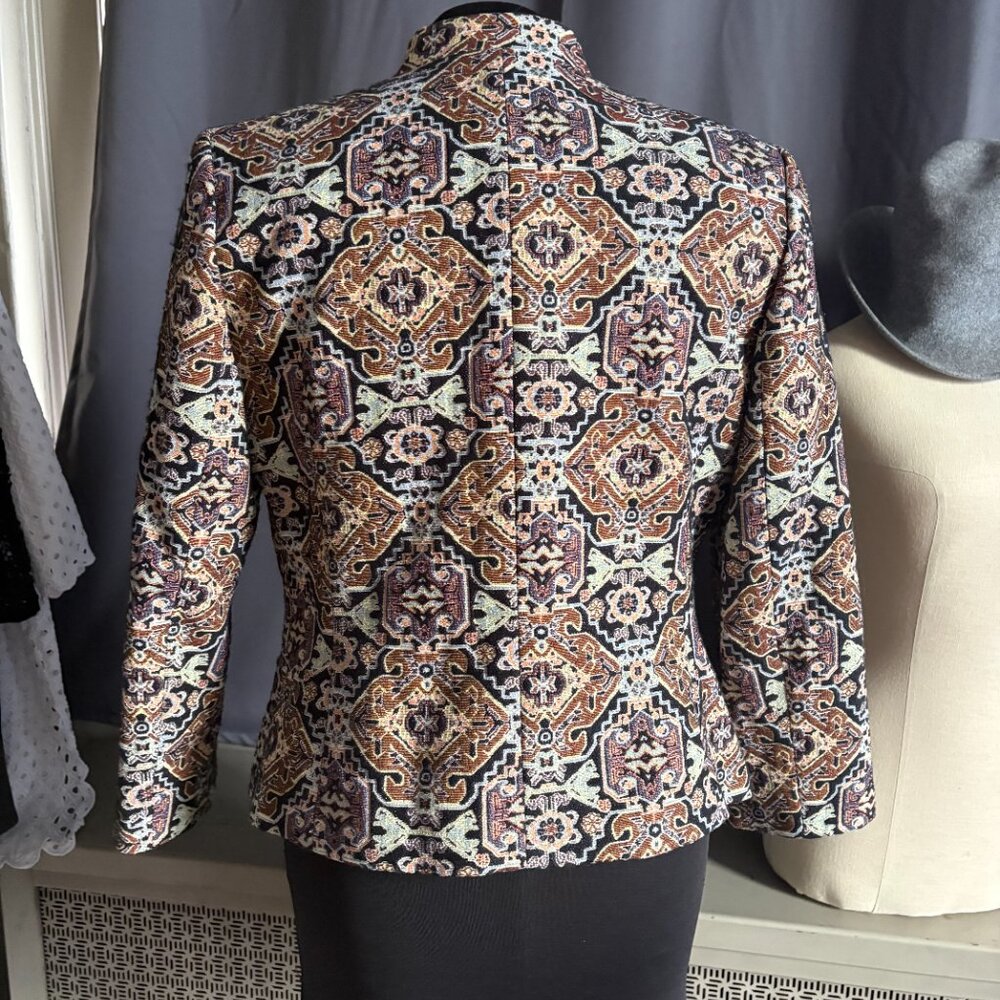 Kasper Sz 8 Multicolor Geometric Patterned Jacquard Print Lined Jacket - Picture 5 of 8